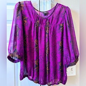Paisley boho sheer purple blouse. Sz L.